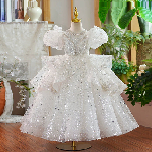 princess birthday dress for 7 years old girl Cethrio Girls Birthday Princess Dress- Mesh Short Sleeve Bow Tie Pageant Dresses Red Size 7-8t