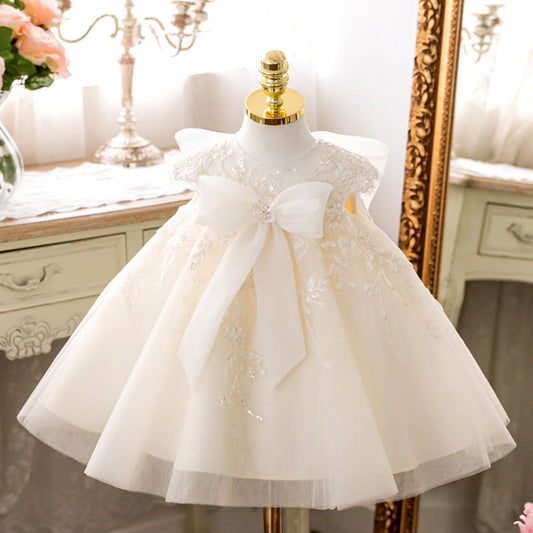 White Tulle Princess Dress for Girls - Flower Girl, Birthday & Formal Party Dress
