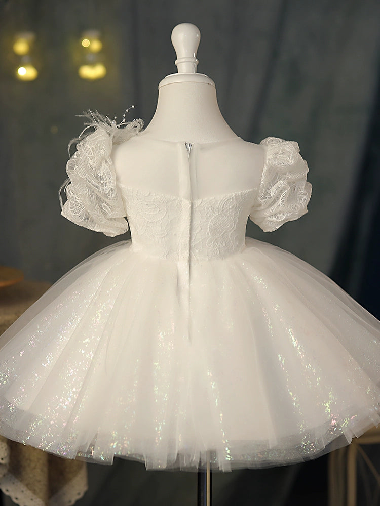White Puffy Ball Gown Flower Girl Dress - Sweetheart Neck, Sequin & Lace | Cute Kids Party Dress FleurKids White Puffy Ball Gown Flower Girl Dress - Sweetheart Neck, Sequin & Lace | Cute Kids Party Dress FleurKids