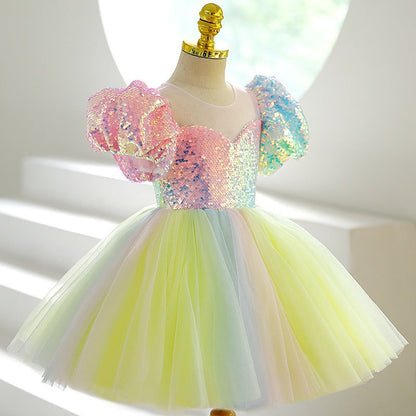 rainbow princess dress Rainbow Princess Tulle Dress for Girls - Rainbow / 18-24 Months (90cm)