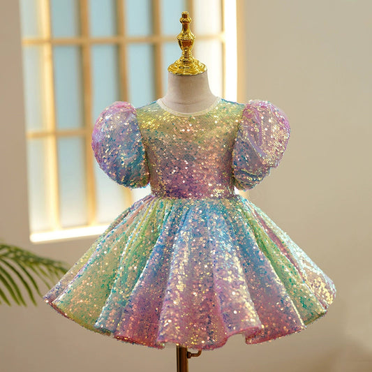 Rainbow Sequin Ball Gown Dress for Girls – Princess & Fairy Style