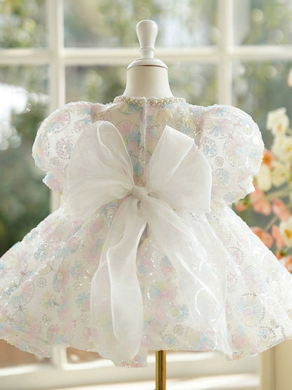 Rainbow Sequin Ball Gown Dress for Girls – Princess Puffy Flower Girl Dress