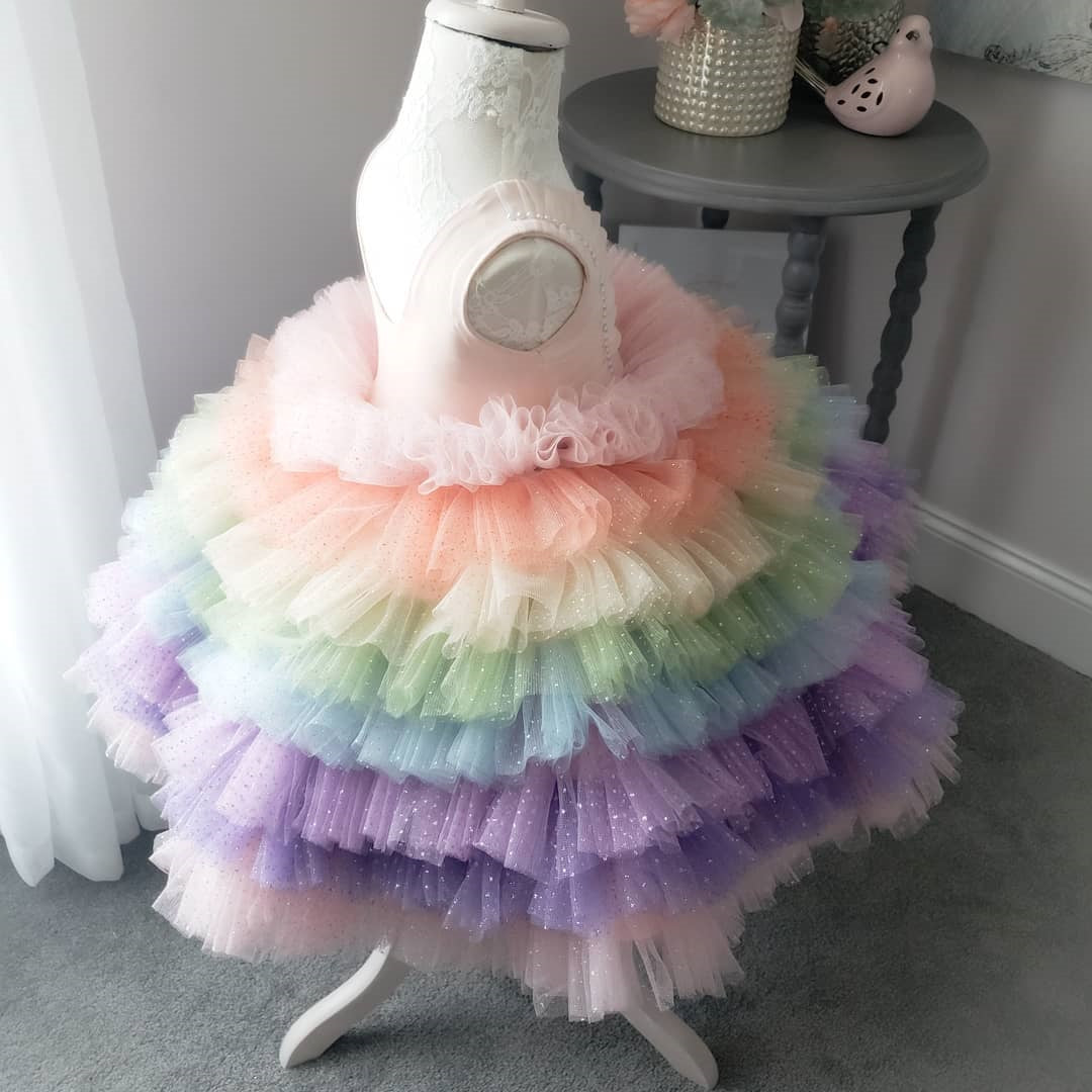 Rainbow Sequin Tiered Tulle Princess Dress for Girls - Birthday & Party Dress