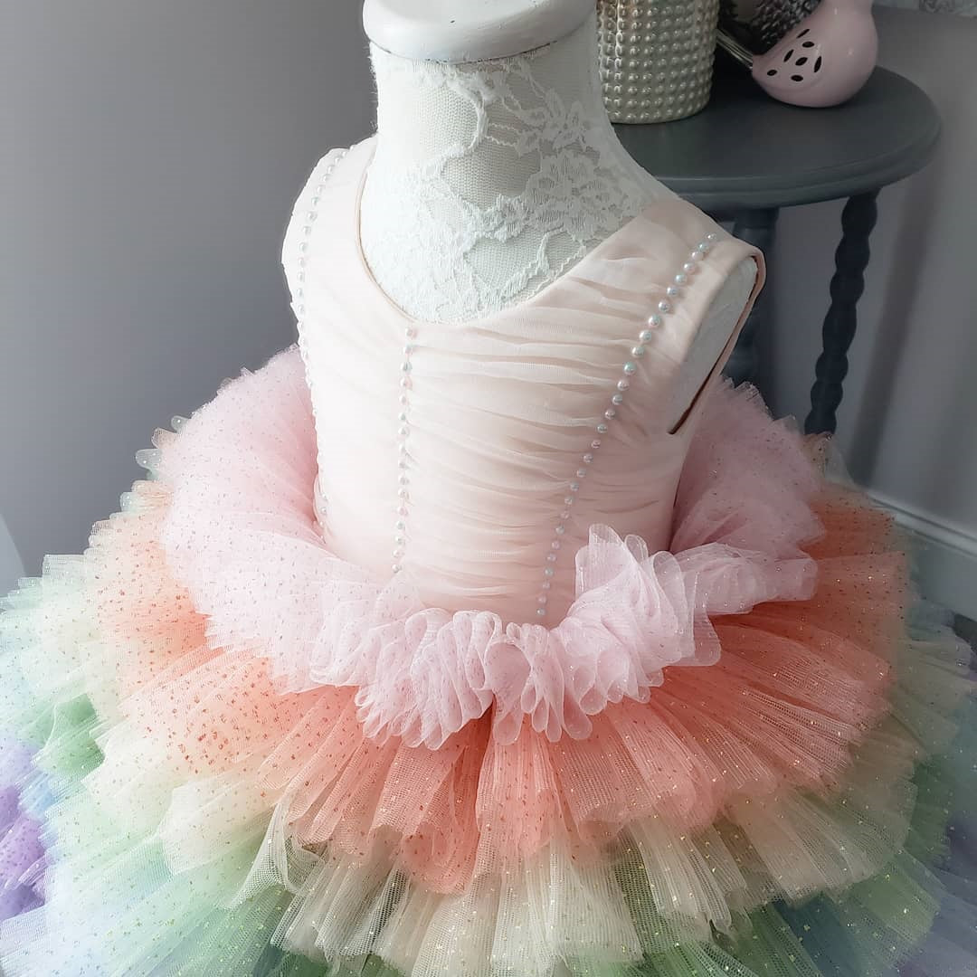 Rainbow Sequin Tiered Tulle Princess Dress for Girls - Birthday & Party Dress