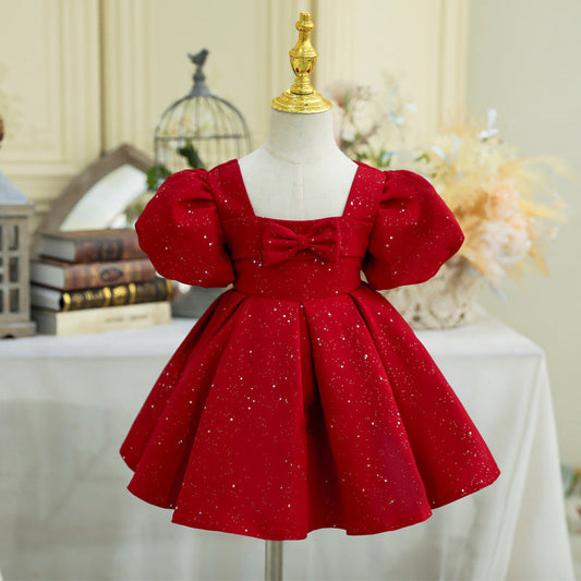 Red A-Line Princess Dress for Girls - Christmas Party & Birthday Outfit