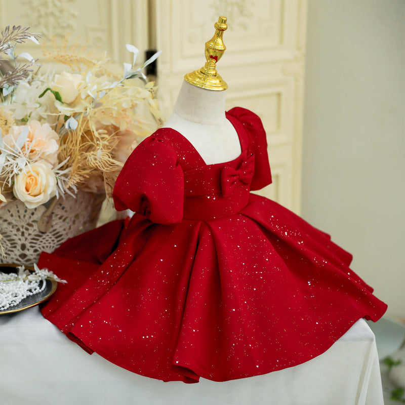 Red A-Line Princess Dress for Girls - Christmas Party & Birthday Outfit