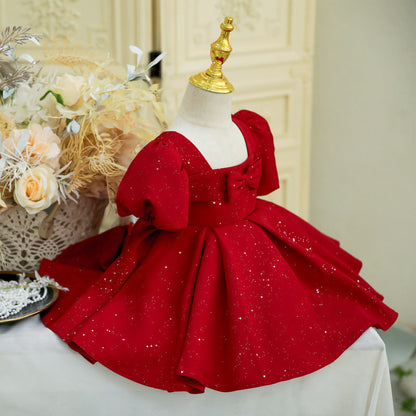 Red A-Line Princess Dress for Girls - Christmas Party & Birthday Outfit