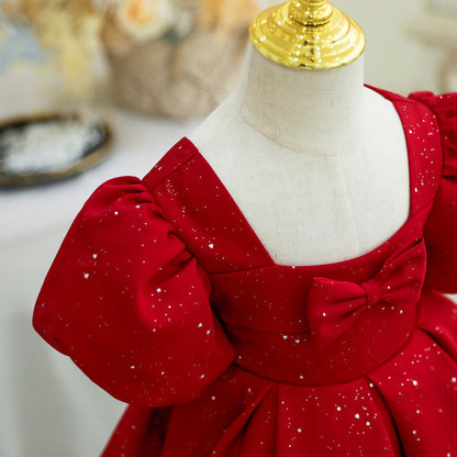 Red A-Line Princess Dress for Girls - Christmas Party & Birthday Outfit