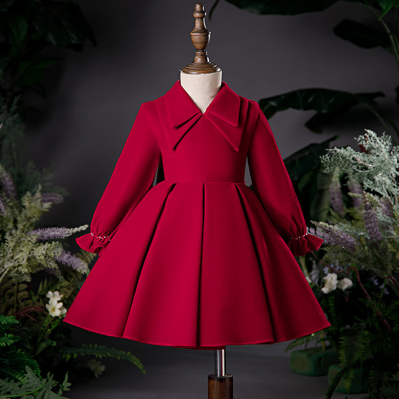 Red Princess Birthday & Party Dress for Girls – Long Sleeve, Festive, Elegant