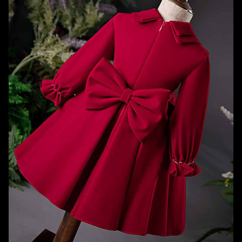 Red Princess Birthday & Party Dress for Girls – Long Sleeve, Festive, Elegant