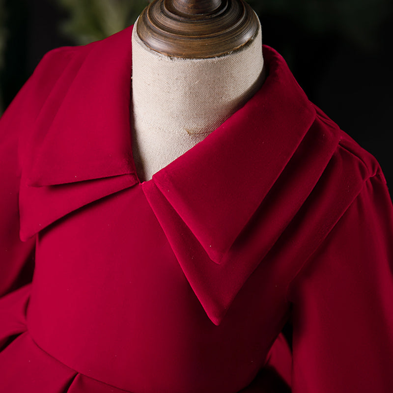 Red Princess Birthday & Party Dress for Girls – Long Sleeve, Festive, Elegant