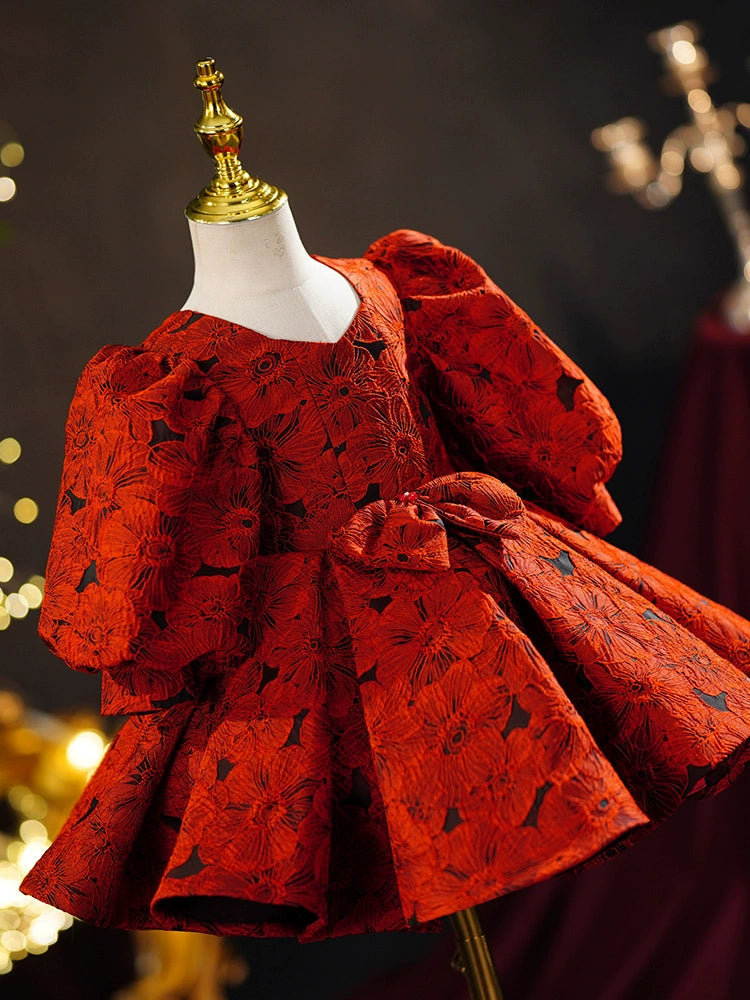 Red Satin Princess Ball Gown Dress for Girls | Flower Girl & Party Dress