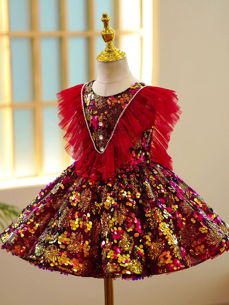 Red Puffy Princess Flower Girl Dress with Sequins - Red / 11-12 Years (160cm) - Fleur Kids Red Puffy Princess Flower Girl Dress with Sequins - Red / 11-12 Years (160cm) - Fleur Kids