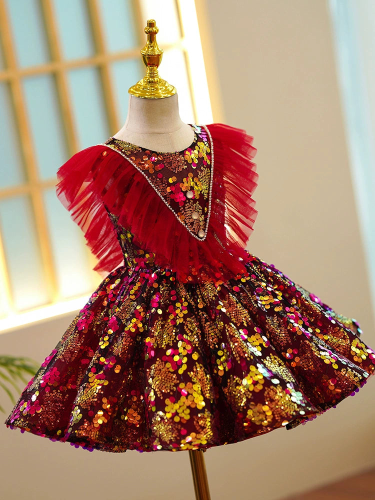 Red Puffy Princess Flower Girl Dress with Sequins - Red / 11-12 Years (160cm) - Fleur Kids Red Puffy Princess Flower Girl Dress with Sequins - Red / 11-12 Years (160cm) - Fleur Kids