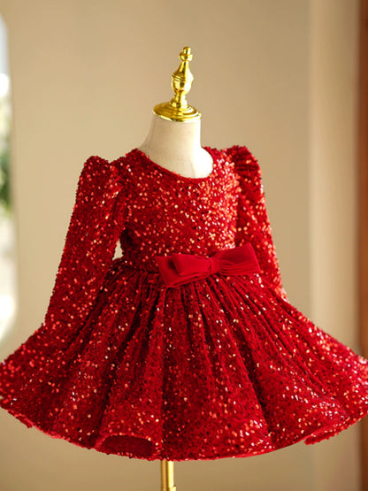 Red Sequin Princess Puffy Dress for Girls – Ball Gown Party & Wedding Gown