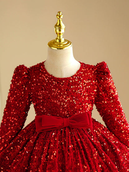 Red Sequin Princess Puffy Dress for Girls – Ball Gown Party & Wedding Gown