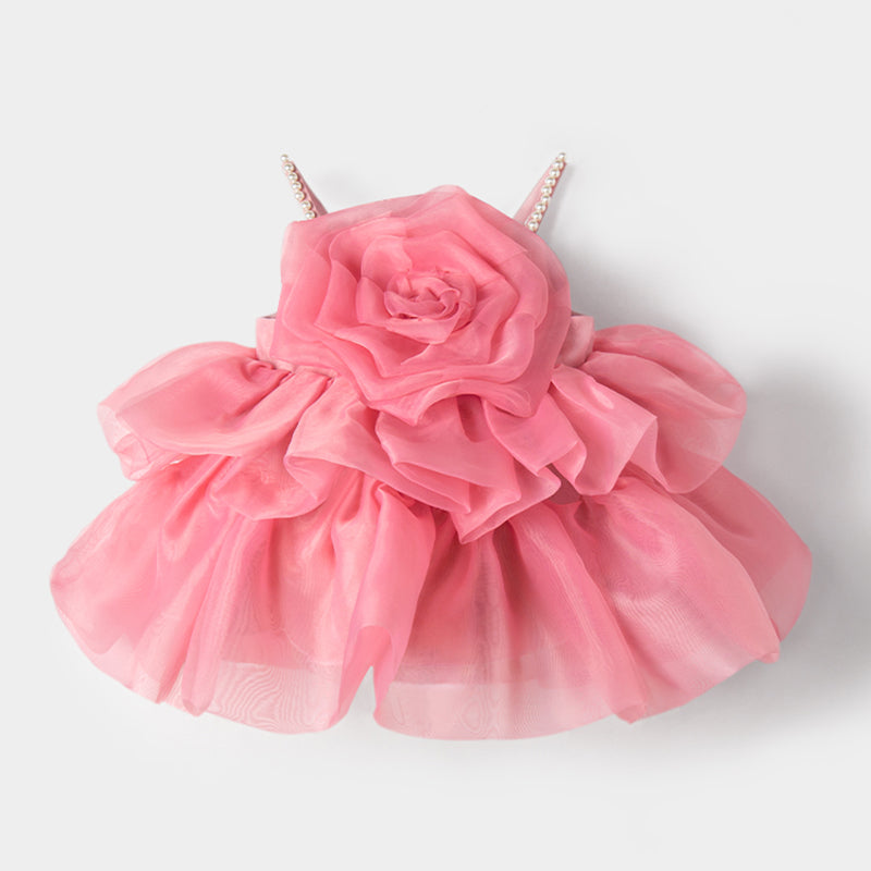 Rose Pink Off Shoulder Organza Flower Girl Dress | Kids Party & Wedding Outfit