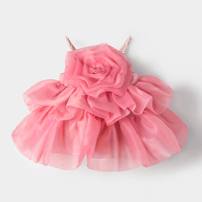Rose Pink Off Shoulder Organza Flower Girl Dress | Kids Party & Wedding Outfit