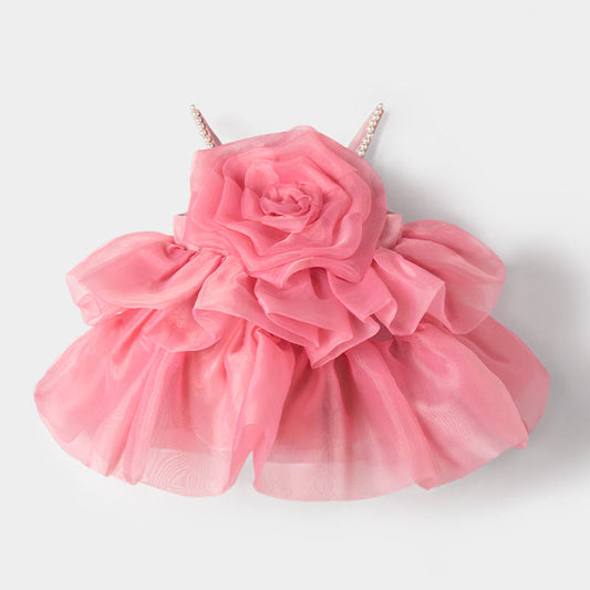 Rose Pink Off Shoulder Organza Flower Girl Dress | Kids Party & Wedding Outfit