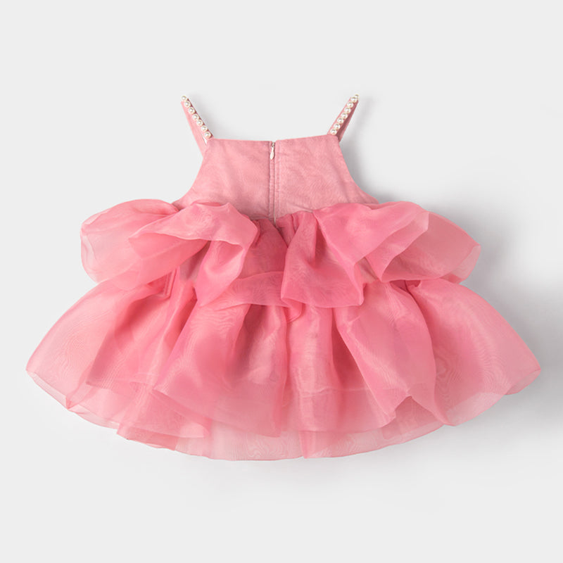 Rose Pink Off Shoulder Organza Flower Girl Dress | Kids Party & Wedding Outfit