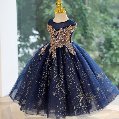 Royal Blue Starry Princess Party Dress for Girls | Tulle A-Line Flower Girl Dress