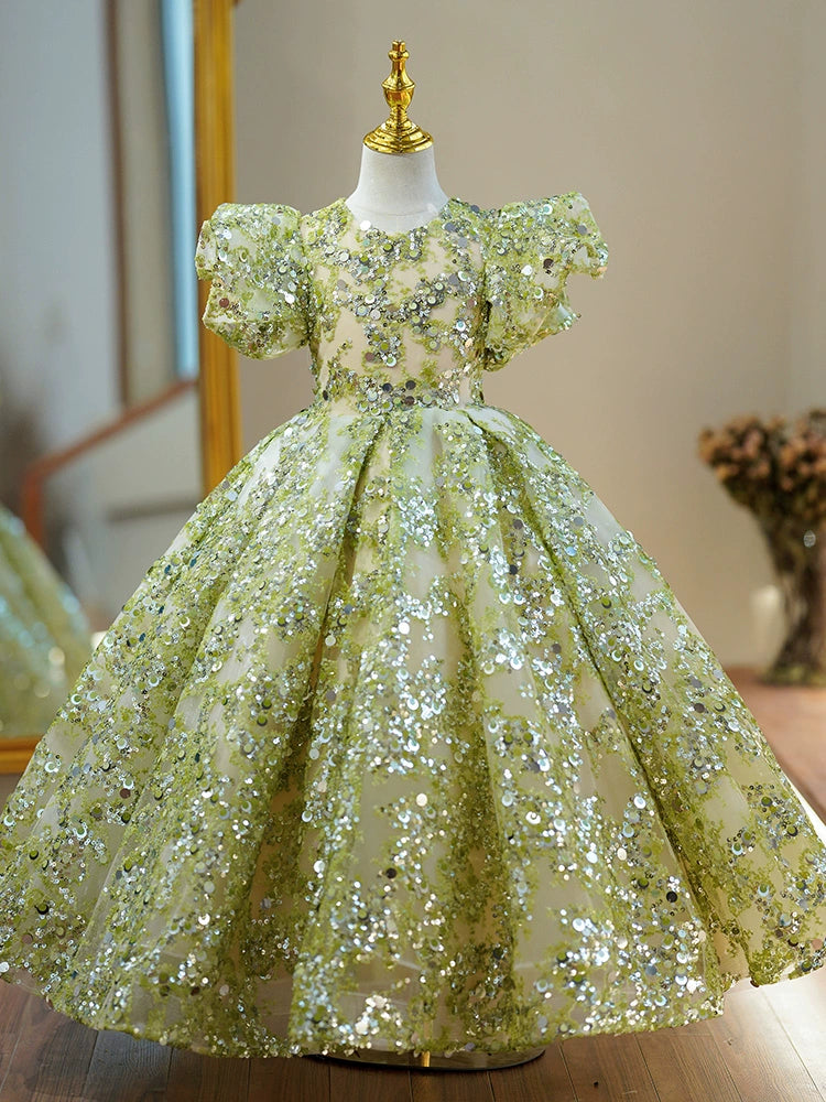 Sage Green Sequin Princess Ball Gown for Girls - Sage Green / 11-12 Years (160cm) - Fleur Kids Sage Green Sequin Princess Ball Gown for Girls - Sage Green / 11-12 Years (160cm) - Fleur Kids