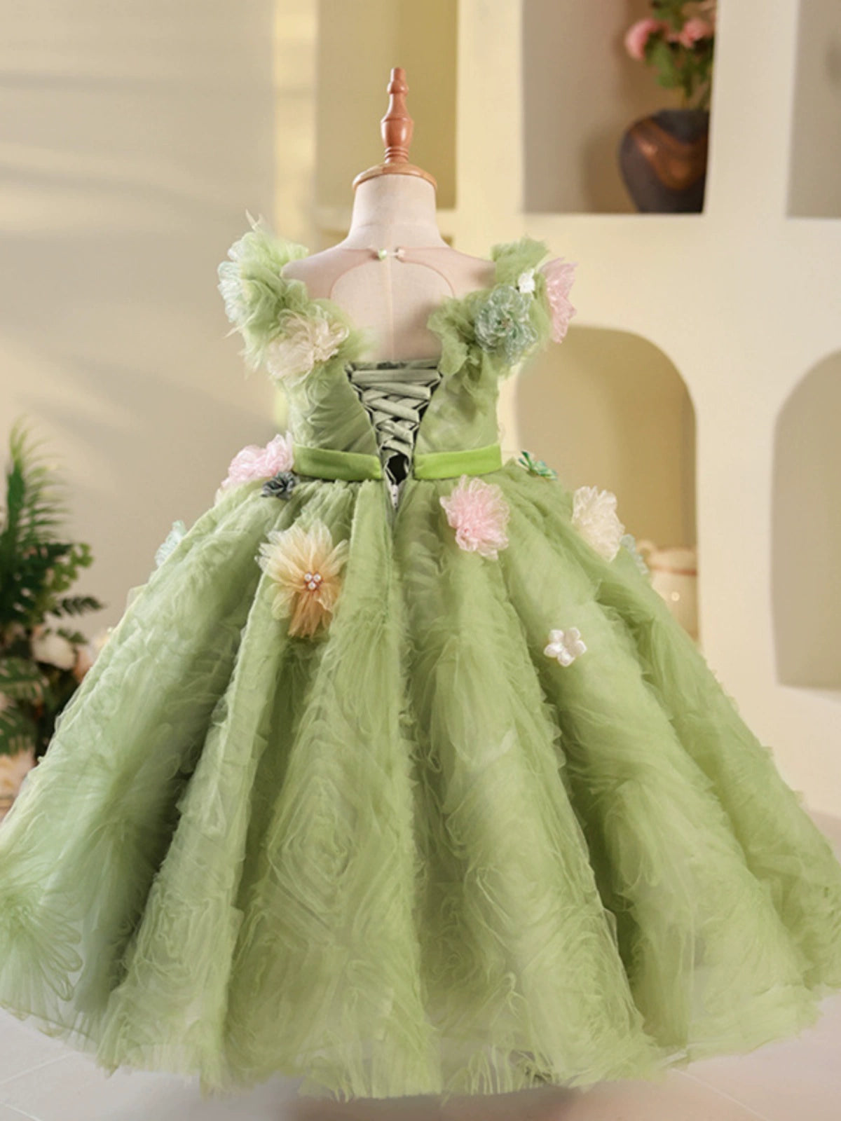 Sage Green Tulle Princess Flower Girl Maxi Dress - Sage Green / 5-6 Years (130cm) - Fleur Kids Sage Green Tulle Princess Flower Girl Maxi Dress - Sage Green / 5-6 Years (130cm) - Fleur Kids