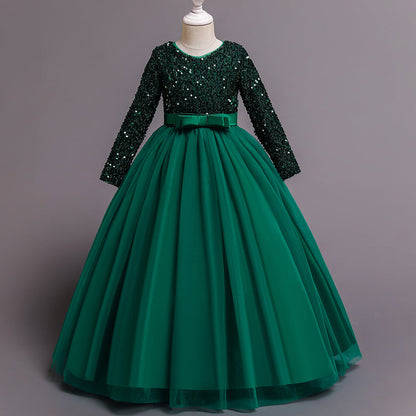 Sequin Princess A-Line Maxi Dress for Girls (Ages 4-13) | Long Sleeve Flower Girl Gown