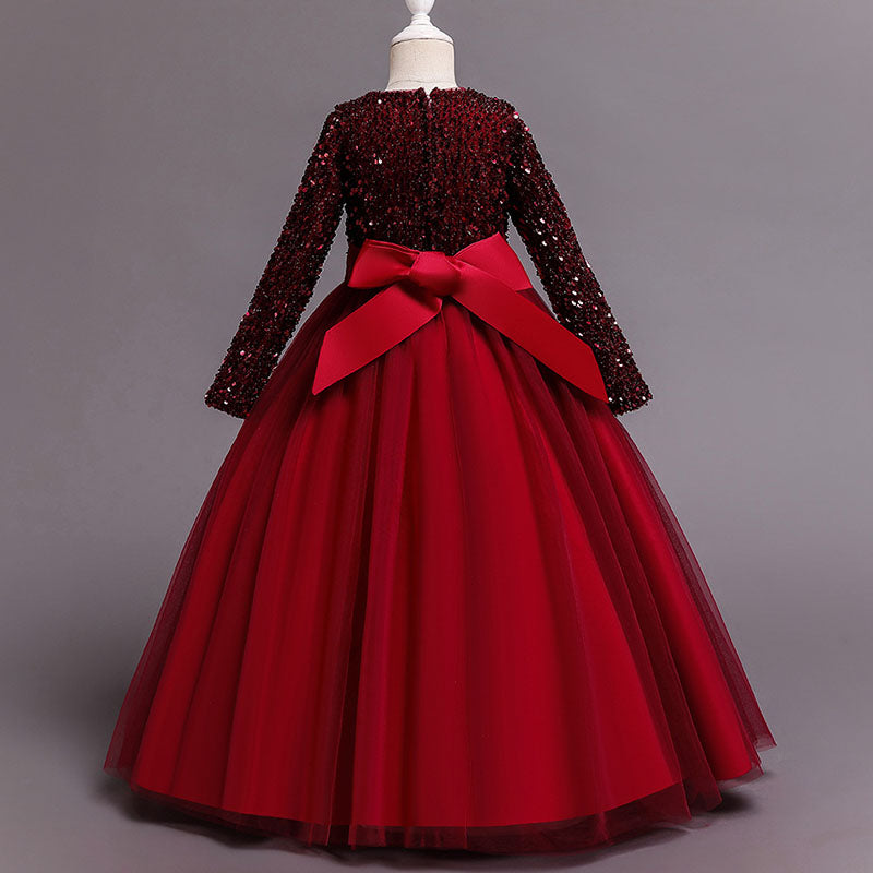 Sequin Princess A-Line Maxi Dress for Girls (Ages 4-13) | Long Sleeve Flower Girl Gown