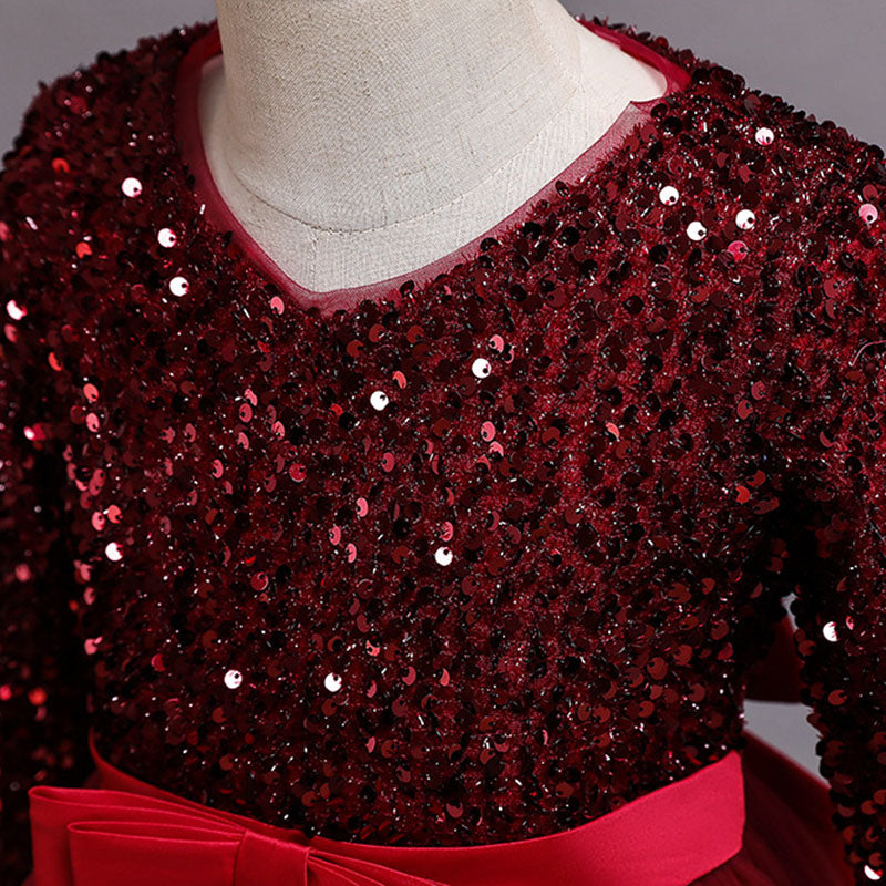 Sequin Princess A-Line Maxi Dress for Girls (Ages 4-13) | Long Sleeve Flower Girl Gown