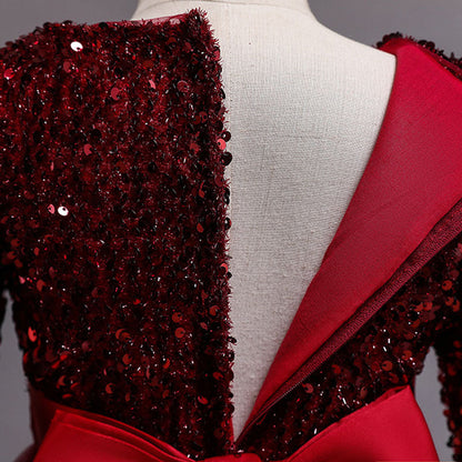 Sequin Princess A-Line Maxi Dress for Girls (Ages 4-13) | Long Sleeve Flower Girl Gown