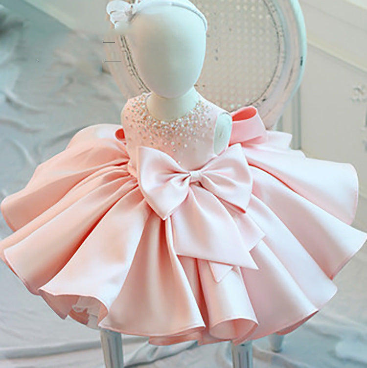 A-Line Sequin Bow Princess Dress for Girls | Satin Formal Flower Girl Dress