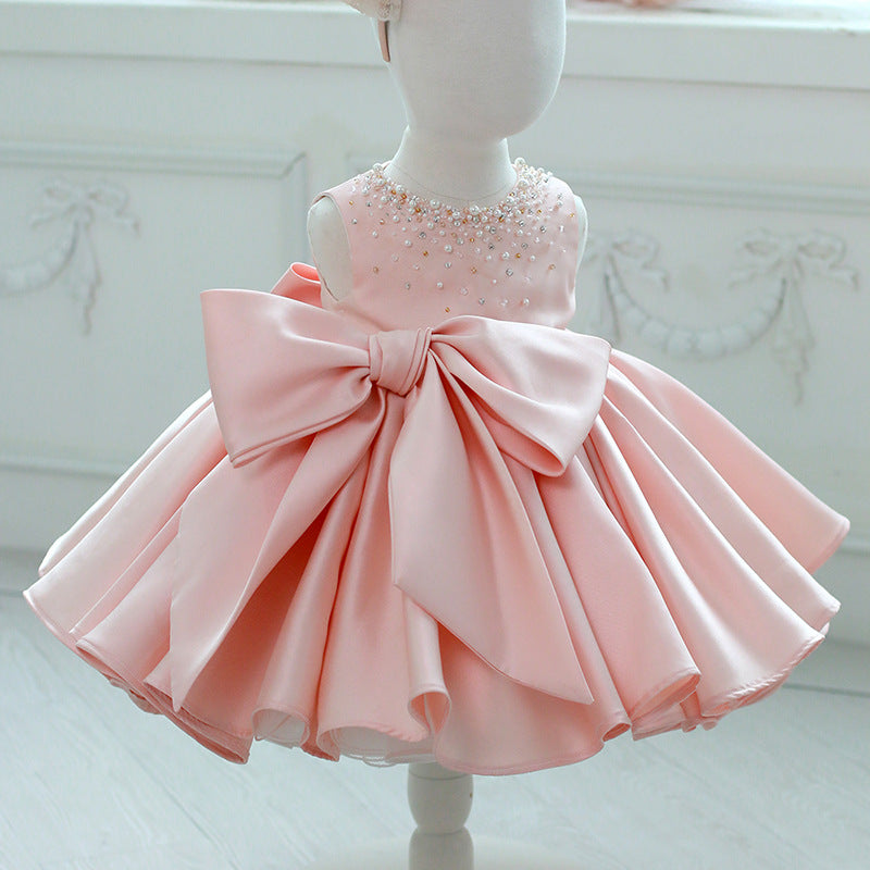 A-Line Sequin Bow Princess Dress for Girls | Satin Formal Flower Girl Dress