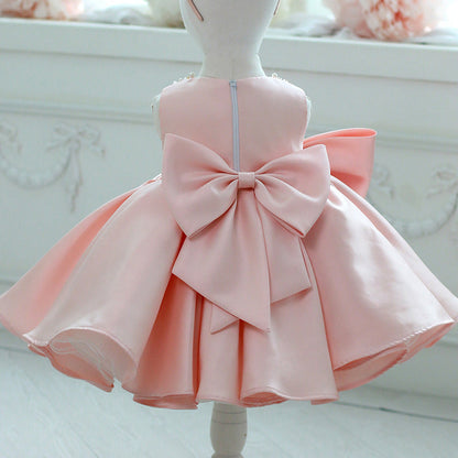 A-Line Sequin Bow Princess Dress for Girls | Satin Formal Flower Girl Dress