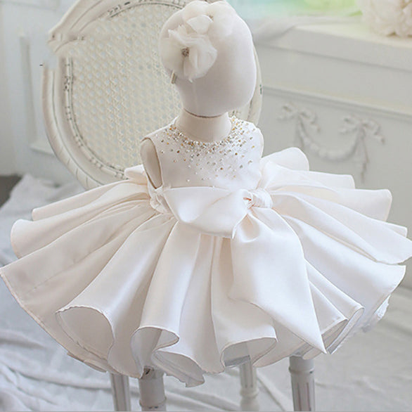 A-Line Sequin Bow Princess Dress for Girls | Satin Formal Flower Girl Dress