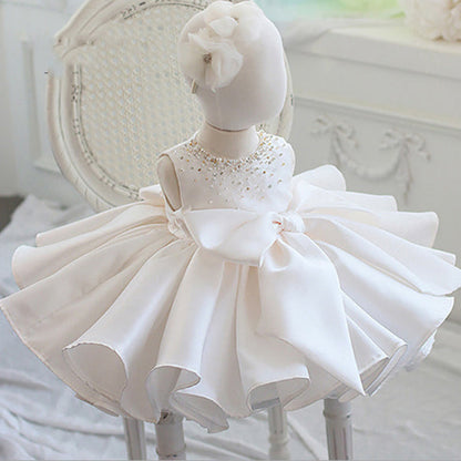 A-Line Sequin Bow Princess Dress for Girls | Satin Formal Flower Girl Dress