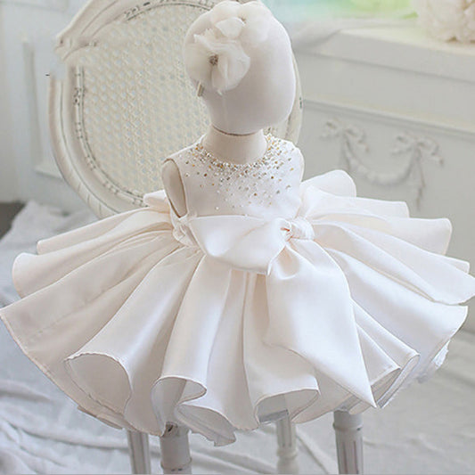 A-Line Sequin Bow Princess Dress for Girls | Satin Formal Flower Girl Dress