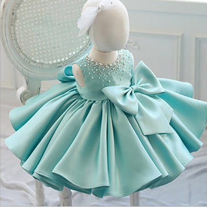 A-Line Sequin Bow Princess Dress for Girls | Satin Formal Flower Girl Dress
