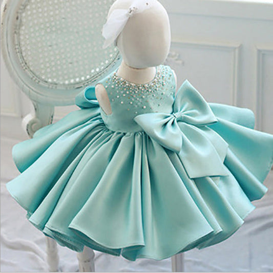 A-Line Sequin Bow Princess Dress for Girls | Satin Formal Flower Girl Dress
