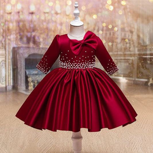 Sequin A-line Formal Party Dress for Baby & Toddler Girls | Cute Bowknot, Beaded Details