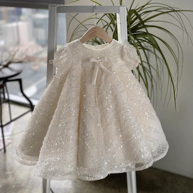 White Sequin A-line Flower Girl & Party Dress for Toddlers | Cute Princess Outfit