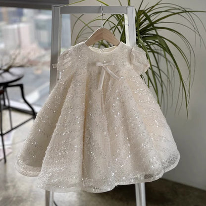 White Sequin A-line Flower Girl & Party Dress for Toddlers | Cute Princess Outfit