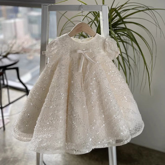 White Sequin A-line Flower Girl & Party Dress for Toddlers | Cute Princess Outfit