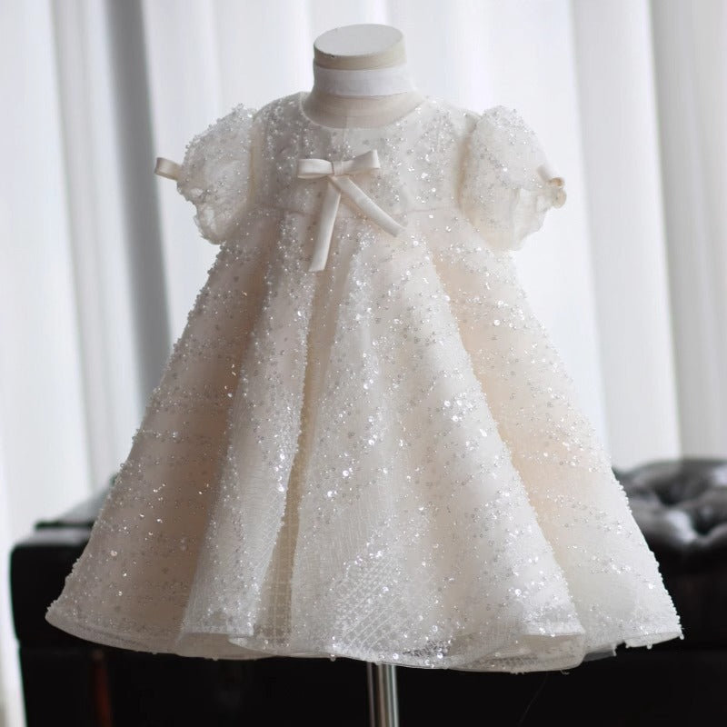 White Sequin A-line Flower Girl & Party Dress for Toddlers | Cute Princess Outfit