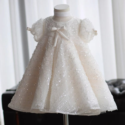 White Sequin A-line Flower Girl & Party Dress for Toddlers | Cute Princess Outfit