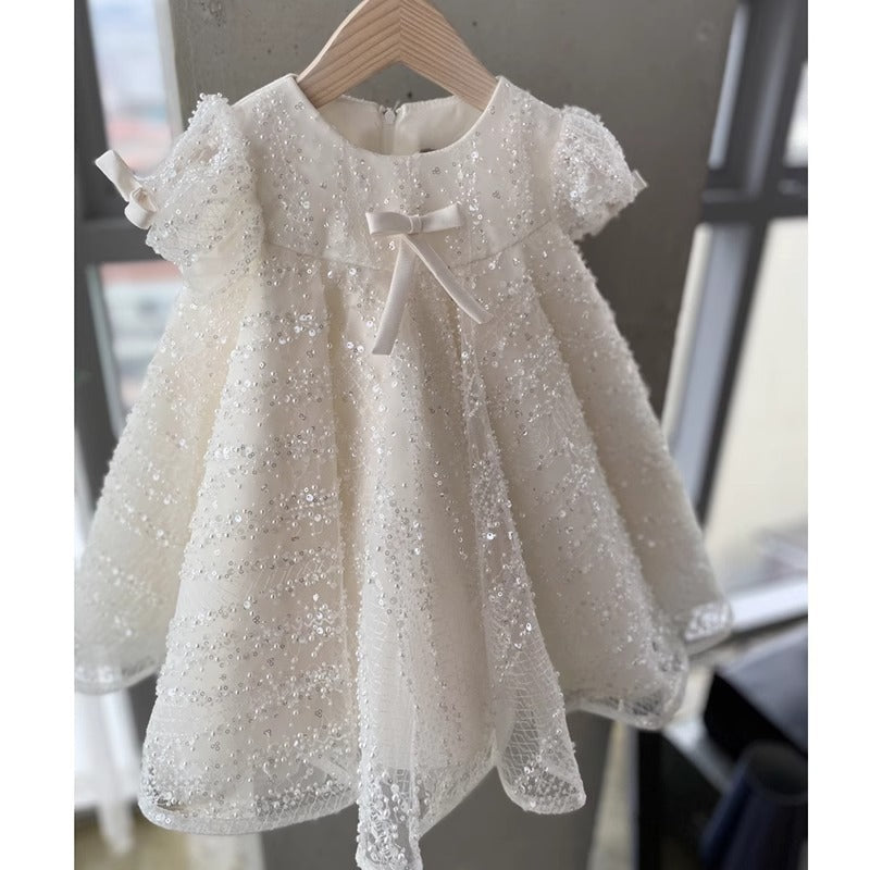 White Sequin A-line Flower Girl & Party Dress for Toddlers | Cute Princess Outfit