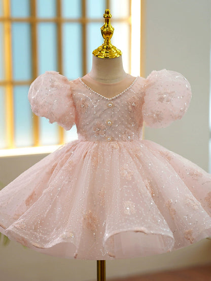 Pink Sequin V-Neck Ball Gown Dress for Girls - Princess & Fairy Style