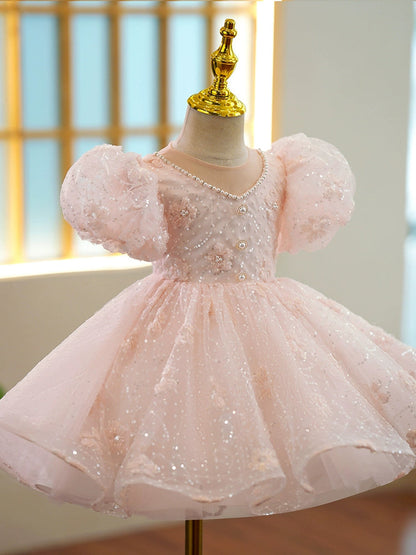 Pink Sequin V-Neck Ball Gown Dress for Girls - Princess & Fairy Style