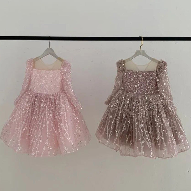 Adorable Sequin A-Line Party Dress for Girls | Tea Length Illusion Neck