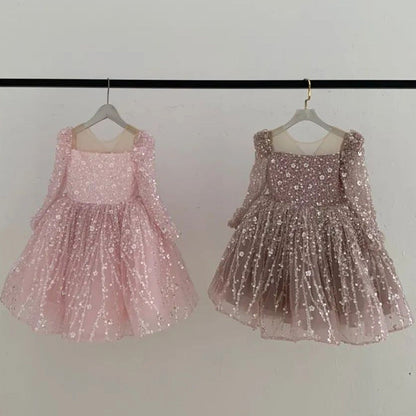 Adorable Sequin A-Line Party Dress for Girls | Tea Length Illusion Neck